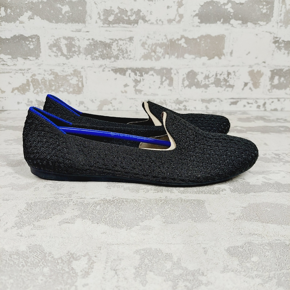 New Rothy's The Flat Black Crochet Round Toe Slip On Loafers F1053 - Picture 3 of 8